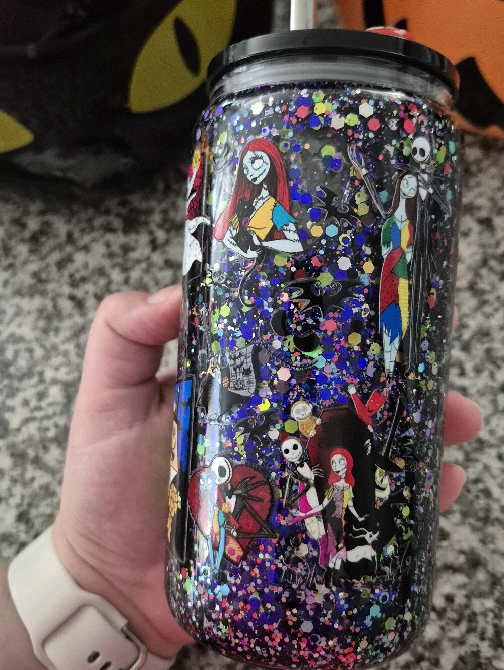 Nightmare Before Christmas Glitter Insulated Tumbler with Straw